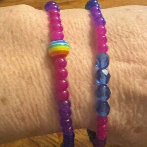 Rainbow Colors Gay Pride LGBTQ stretch bracelet set (2) with glass beads NWT